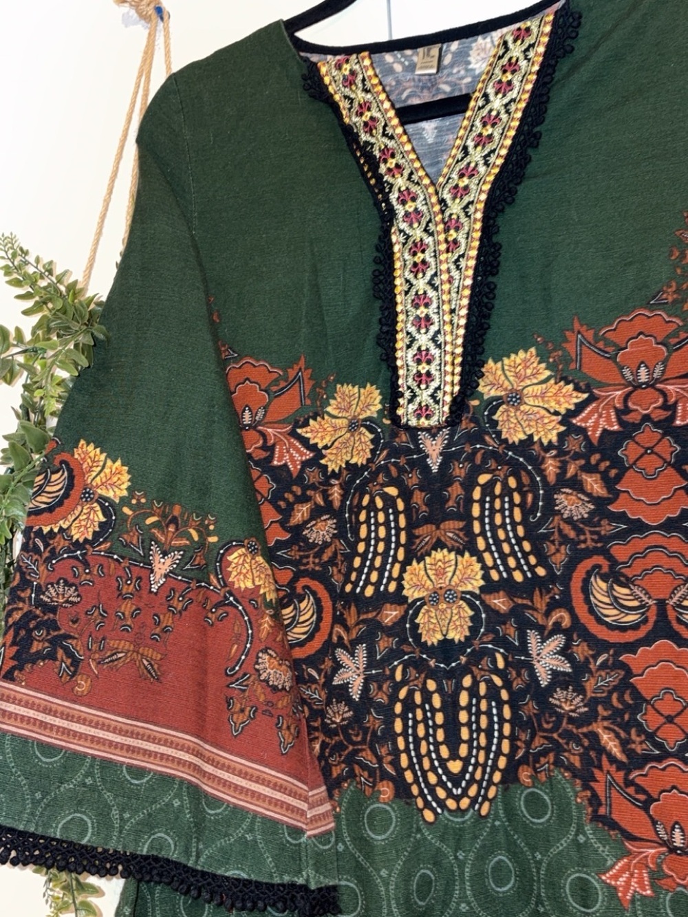 Ethnic Indian Wear Green and Rust Floral Kurta Bottoms